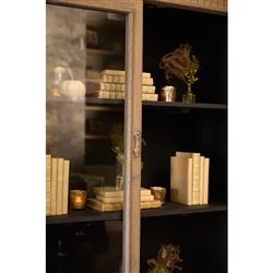 Jona French Country Grey Pine Clear Glass Door Dining Hutch China Cabinet|