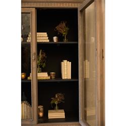 Jona French Country Grey Pine Clear Glass Door Dining Hutch China Cabinet|