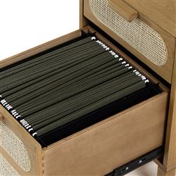 Allie Coastal Light Brown Oak Wood Natural Woven Cane Desk|