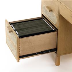 Allie Coastal Light Brown Oak Wood Natural Woven Cane Desk|