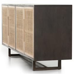 Marina Coastal Beach Black Solid Mango Wood Woven Cane Sideboard|