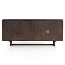 Marina Coastal Beach Black Solid Mango Wood Woven Cane Sideboard|