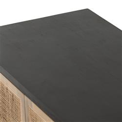 Marina Coastal Beach Black Solid Mango Wood Woven Cane Sideboard|