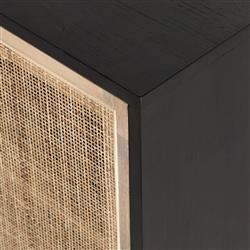 Marina Coastal Beach Black Solid Mango Wood Woven Cane Sideboard|