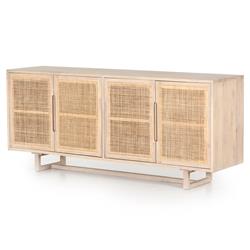 Marina Coastal Beach White Washed Mango Wood Woven Cane Sideboard|