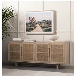 Marina Coastal Beach White Washed Mango Wood Woven Cane Sideboard|