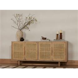 Marina Coastal Beach White Washed Mango Wood Woven Cane Sideboard|