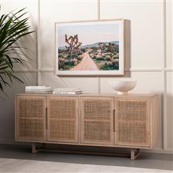 Marina Coastal Beach White Washed Mango Wood Woven Cane Sideboard|