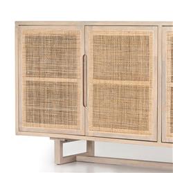 Marina Coastal Beach White Washed Mango Wood Woven Cane Sideboard|