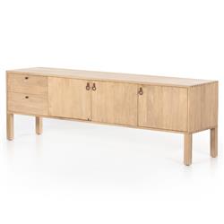 Luca Coastal Beach Beige Dry Wash Wood 2 Drawer 3 Door Media Console|