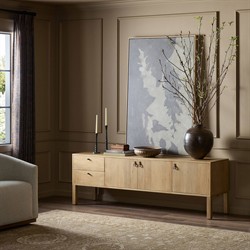 Luca Coastal Beach Beige Dry Wash Wood 2 Drawer 3 Door Media Console|