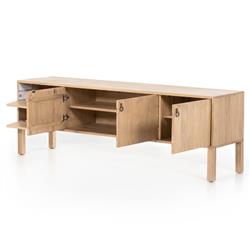 Luca Coastal Beach Beige Dry Wash Wood 2 Drawer 3 Door Media Console|