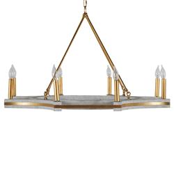 Lockhart French Grey Wood Vintage Gold Iron Candle Style Chandelier|