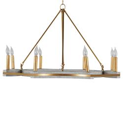 Lockhart French Grey Wood Vintage Gold Iron Candle Style Chandelier|