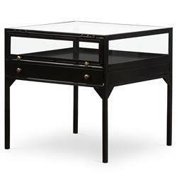 Katren Industrial Loft Black Metal Rim Clear Glass Top Square End Table|