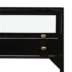 Katren Industrial Loft Black Metal Rim Clear Glass Top Square End Table|