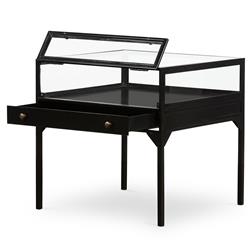 Katren Industrial Loft Black Metal Rim Clear Glass Top Square End Table|
