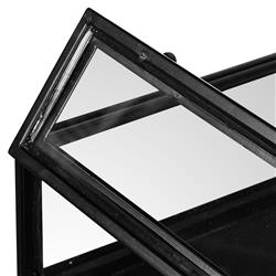 Katren Industrial Loft Black Metal Rim Clear Glass Top Square End Table|