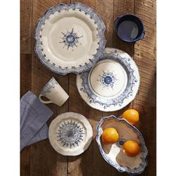 Burano Coastal White Ceramic Blue Lace Dinner Plate|