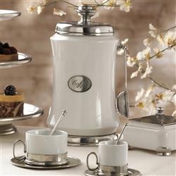 Tuscan French Country White Ceramic Coffee Canister with Spoon|