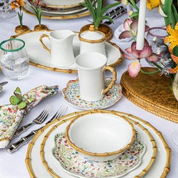 Juliska Natural Bamboo Handle White Ceramic Mug|