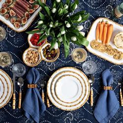 Juliska Natural Bamboo Rim White Ceramic Triple Cocktail Serving Bowl|