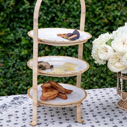 Juliska Natural Bamboo Rim White Ceramic Dinner Plate|