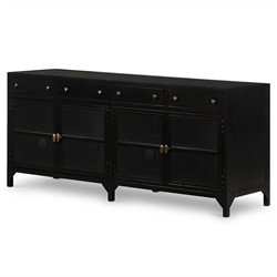 Katren Industrial Matte Black Metal Brass Box Media Cabinet|