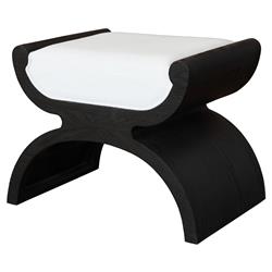 Worlds Away Janna Rustic Lodge Black Oak White Upholstered Seat Stool|
