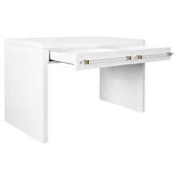 Worlds Away Ralph Rustic White Lacquer Wood Clear Acrylic Handle Desk|