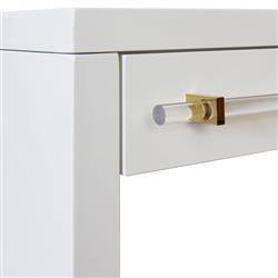 Worlds Away Ralph Rustic White Lacquer Wood Clear Acrylic Handle Desk|