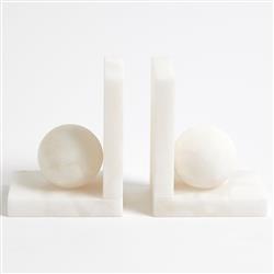 Elise Modern Natural White Alabaster Ball Bookends - Pair|