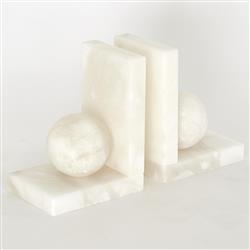 Elise Modern Natural White Alabaster Ball Bookends - Pair|