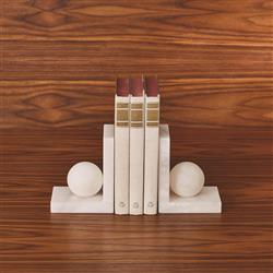Elise Modern Natural White Alabaster Ball Bookends - Pair|