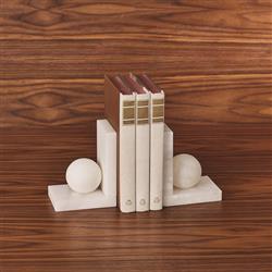 Elise Modern Natural White Alabaster Ball Bookends - Pair|