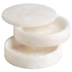 Suri Modern Natural White Alabaster Round Swivel Decorative Box|