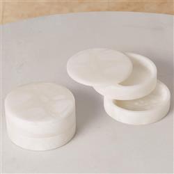 Suri Modern Natural White Alabaster Round Swivel Decorative Box|