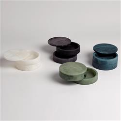 Suri Modern Natural White Alabaster Round Swivel Decorative Box|
