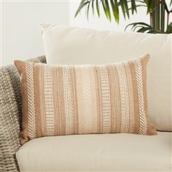 Papyrus Global Beige Striped Indoor Outdoor Lumbar Pillow - 13x21|