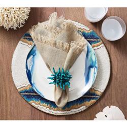 Sarah Fringe Coastal Beach Natural Linen Napkin - Set of 4|