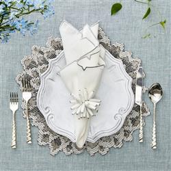 Divot Modern Silver Edge White Linen Napkin - Set of 4|
