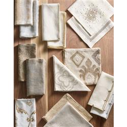 Divot Modern Silver Edge White Linen Napkin - Set of 4|