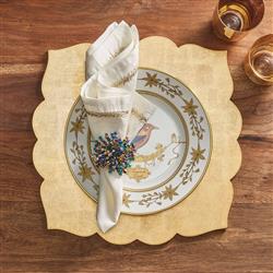 Jardin Modern Gold Embroidered White Linen Napkin - Set of 4|