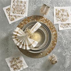 Jardin Modern Gold Embroidered White Linen Napkin - Set of 4|