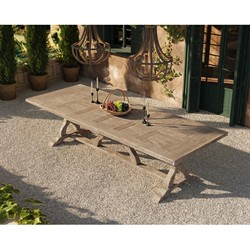 Linet French Country Grey Fiberglass Outdoor Rectangular Dining Table - 102"W|