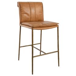 Marissa Industrial Loft Gold Hammered Iron Tan Leather Counter Stool|