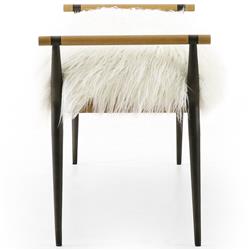 Mark Mid Century Cream Mongolia Fur Seat Black Steel Brown Oak Entryway Bench|