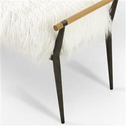 Mark Mid Century Cream Mongolia Fur Seat Black Steel Brown Oak Entryway Bench|