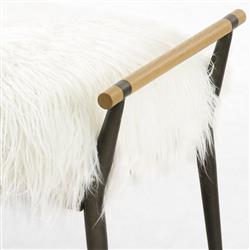 Mark Mid Century Cream Mongolia Fur Seat Black Steel Brown Oak Entryway Bench|