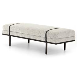 Ronan Modern Classic Grey Performance Upholstered Seat Black Iron Frame Bench|